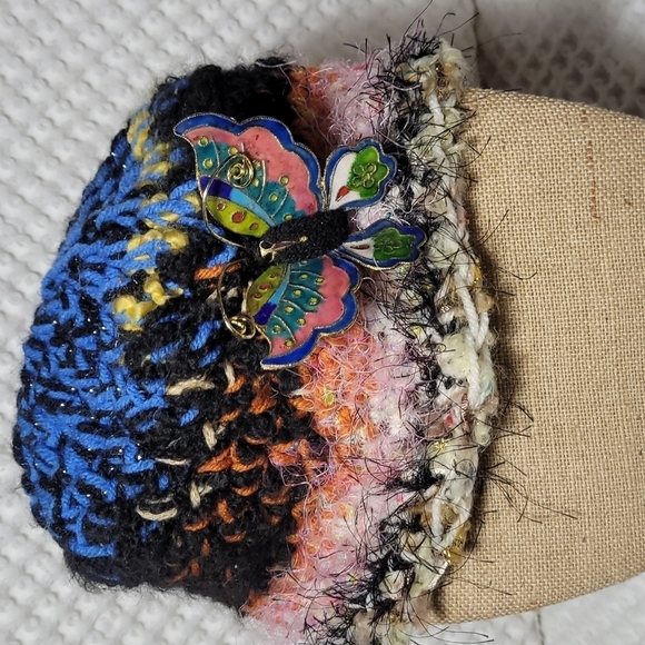 Crocheted Hat* Multicolored with Butterfly Pin - Picture 1 of 4